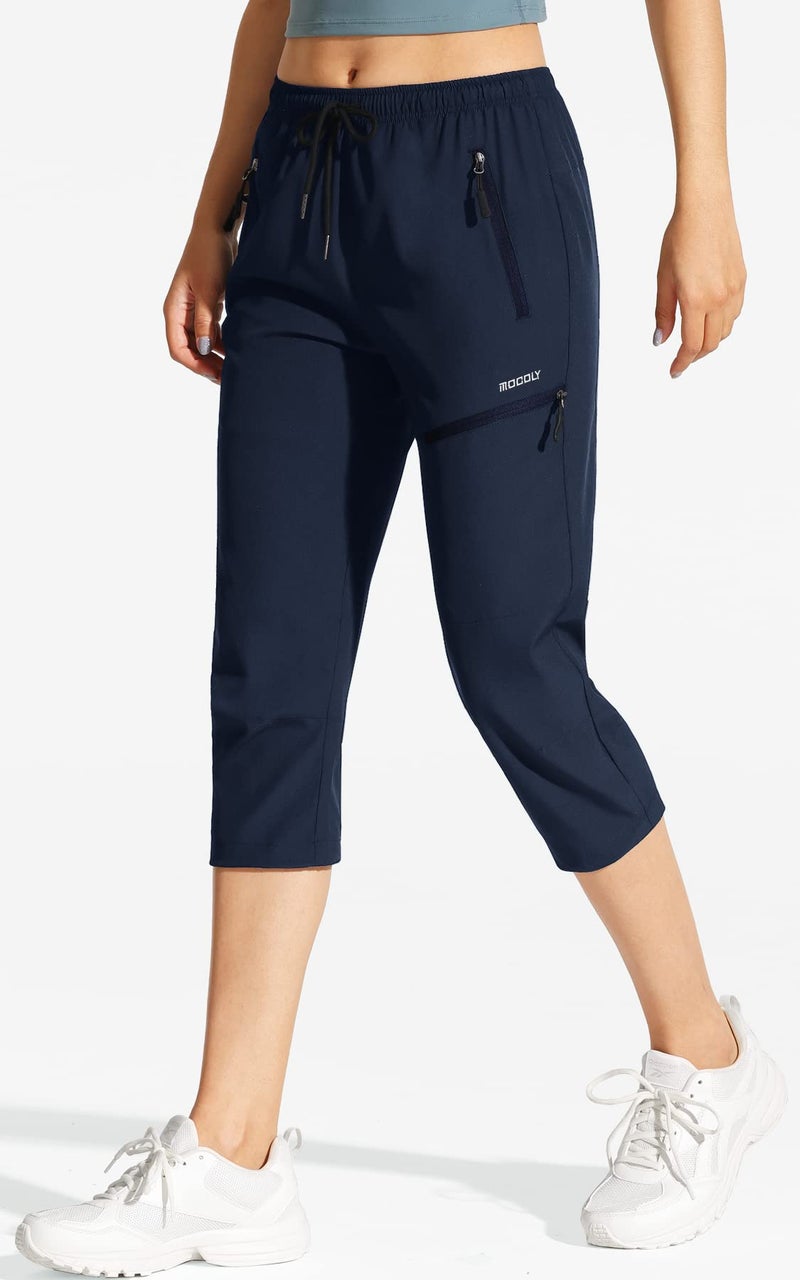 MOCOLY Women's Hiking Capris Pants Outdoor Lightweight Quick Dry Water Resistant UPF 50 Cargo Pants with Zipper Pockets Navy Blue S - Image 2